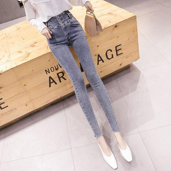 

women's jeans woman pants denim (ankle-length pants) high waist skinny 2021 small pencil pantalones vaqueros mujer, Blue