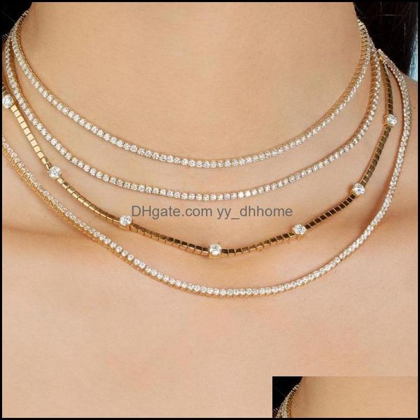 

chokers necklaces & pendants jewelrychokers m cz tennis chain necklace layer womens choker copper gold color for women collar jewellery bijo, Golden;silver