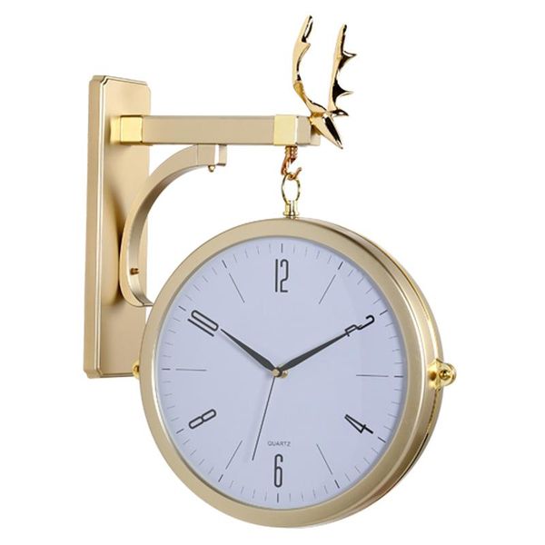 

wall clocks luxury double sided deer silent golden quartz european creative living room wandklok home watch ab50wc