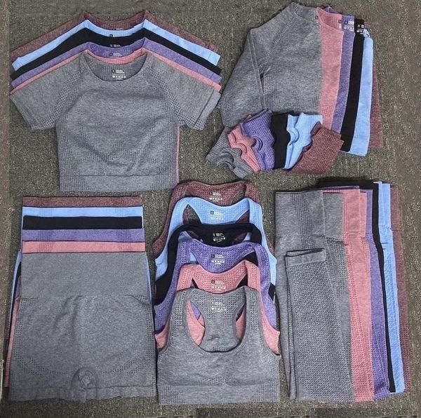 

tracksuit tech wear womens yoga suit gym sportwear tracksuits t shirts designer fitness sport set 5pcs bra leggings outfits align pant yogaw, Gray