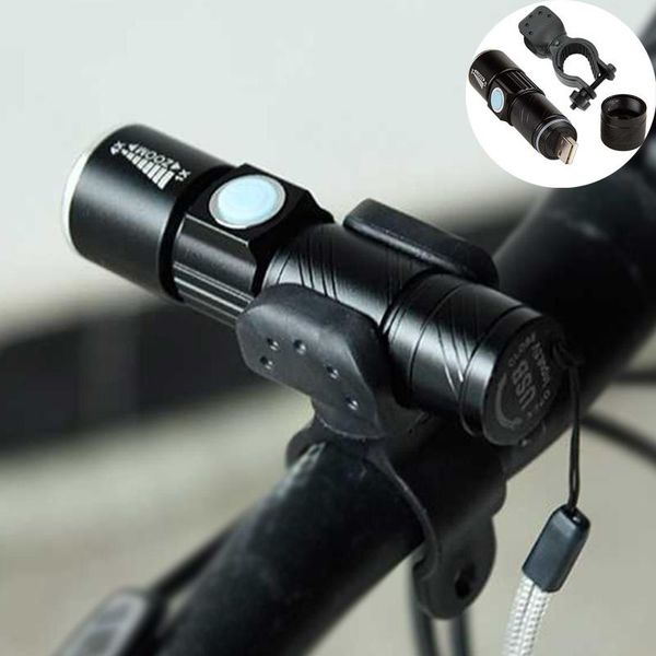 

zoomable bicycle light 2000 lumen usb rechargeable bike focusable led torch built-in battery 3 modes flash lamp flashlights torches