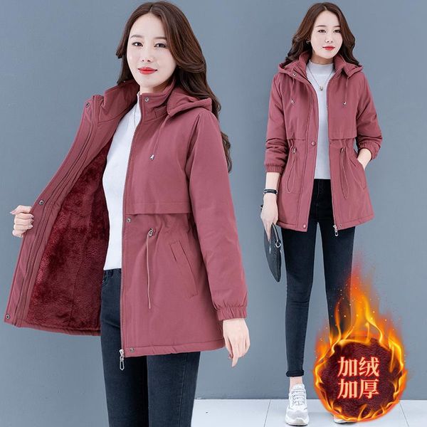 

women's jackets fleece jacket women autumn thickened warm coat fashion windbreaker plus size hooded pocket red purple pink clothes, Black;brown