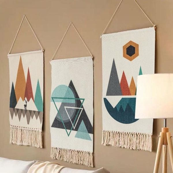 

tapestries tassels wall hanging geometric pattern handmade tapestry macrame home decor retro nordic kids room handcrafted