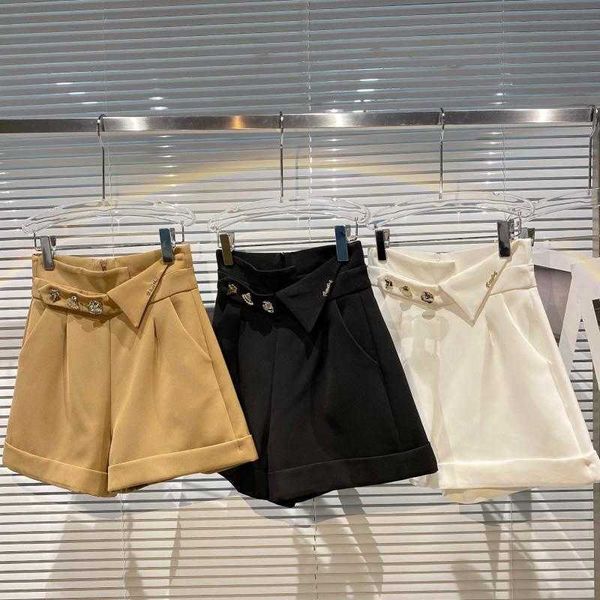 

fabpop summer fashion design high waist metal buttons decoration casual wide leg shorts women gb320 210709, White;black