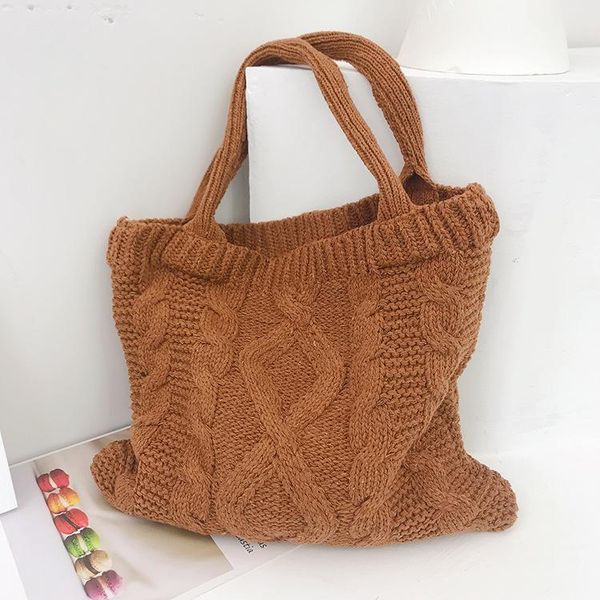 

evening bags female winter crochet knitted twist woolen handle tote bag women casual leisure vintage retro soft open shopping handbag
