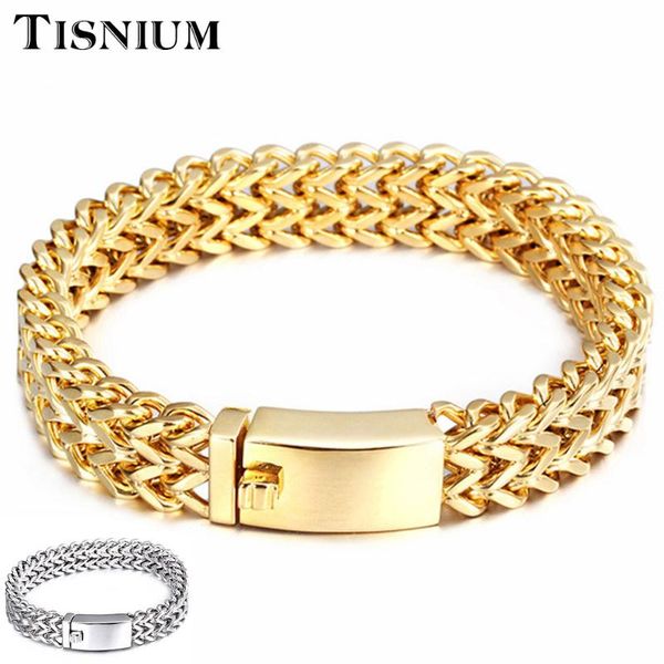 

tisnium 12mm punk style man bracelet on the hand woven stainless steel process gothic jewelry accessories wholesale link, chain, Black