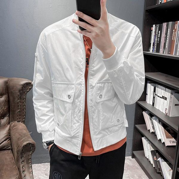 

men's jackets 2021 spring summer fashion sun protection slim coats male short baseball men stand collar thin casual overcoat o57, Black;brown