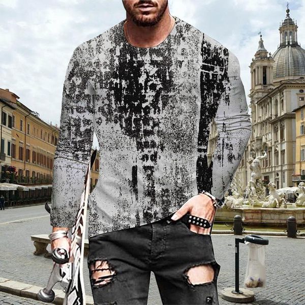 

men's t-shirts men oversized vintage long sleeve t shirts spring fashion harajuku ethnic gradient print o collared tee camiseta, White;black