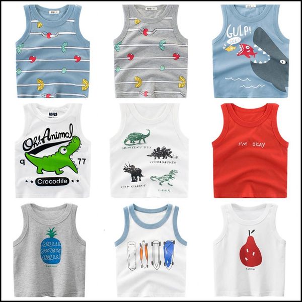 

1 8 years children boy vests clothing 100% cotton dinosaur cartoon baby boys girls clothes kids cute bottoming undershirts, Blue