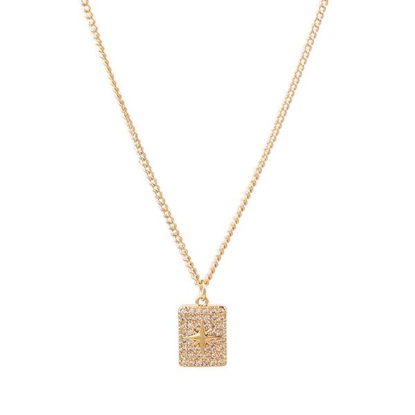 

pendant necklaces women's temperament small fresh six-pointed star necklace 2021 fashion square zircon clavicle chain jewelry, Silver