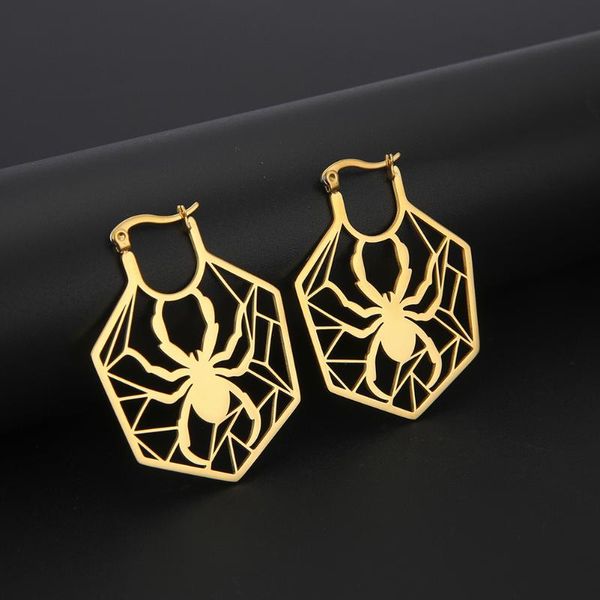 

dangle & chandelier my shape fashion filigree spider hoop earrings women stainless steel dainty polished earring animal cut out jewelry, Silver
