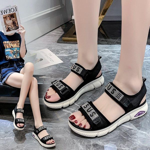 

sandals 2021 women wedges rhinestone fashion ladies platform ankle strap crystal summer shoes woman black white 35-41