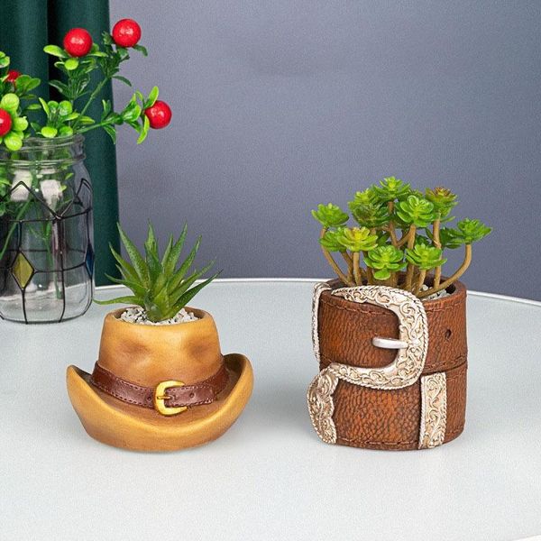 

nordic creative resin western cowboy hat flower pot decoration living room succulent plant home decorat ornaments vases