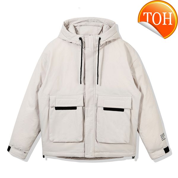 

fashion men high down brand coats winter thick fleece warm men's jacket casual solid color hooded mens outdoor parkas coat, Black