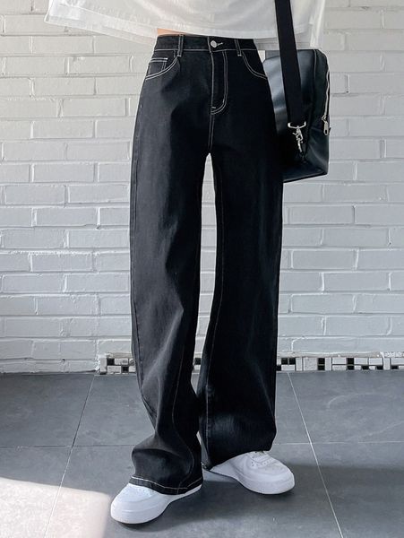 

dazy high waist titching wide leg jeans h7lf#, Blue