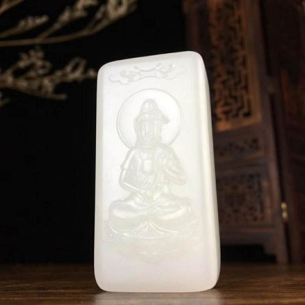 

lockets j18#hetian jade white guanyin pendant, delicate, Silver