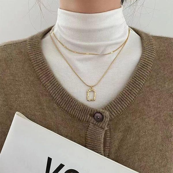 

pendant necklaces layered suqare choker necklace for women geometric irregular hoop charm collar korean jewelry girls, Silver
