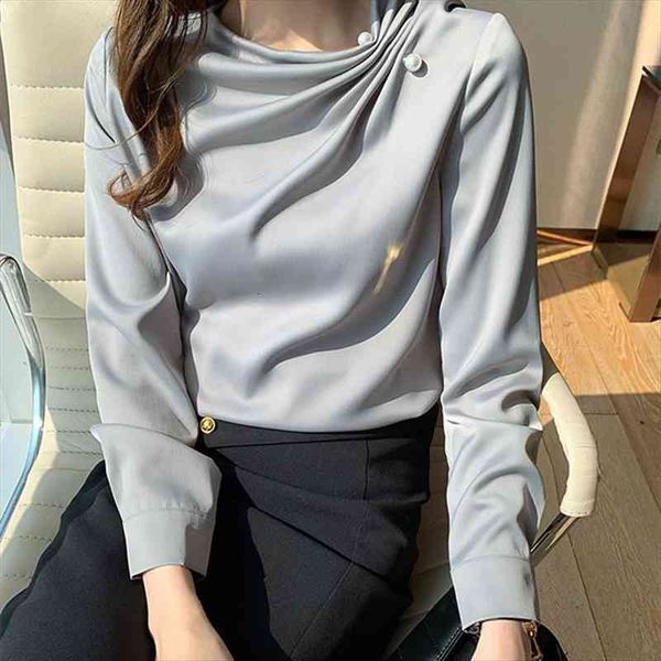 

korean chiffon beading women shirts long sleeve pleated pullover ladies, White