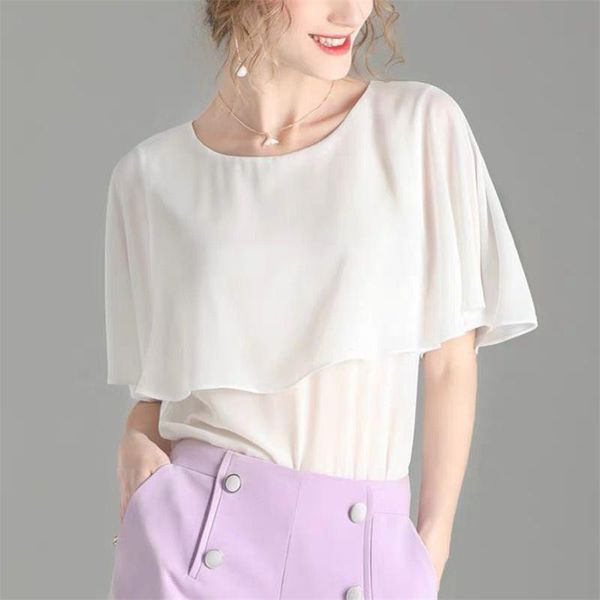 

women big size chiffon blouse summer elegant shirts office lady batwing sleeve plus female blouses -7xl 8xl women's, White
