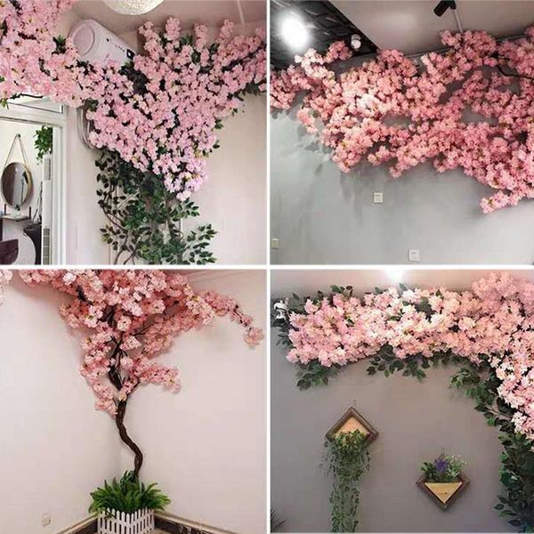 

decorative flowers & wreaths artificial cherry tree pink branch silk flower diy wedding home outdoor decoration