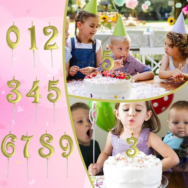 

other event & party supplies 1pc gold happy birthday number cake candles 0-9 3d shape candle er kids girls boys decoration