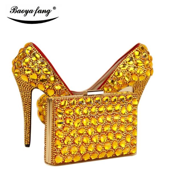 

red/golden rhinestone womens wedding shoes high heels with matching bag bride and purse platform woman pumps dress, Black