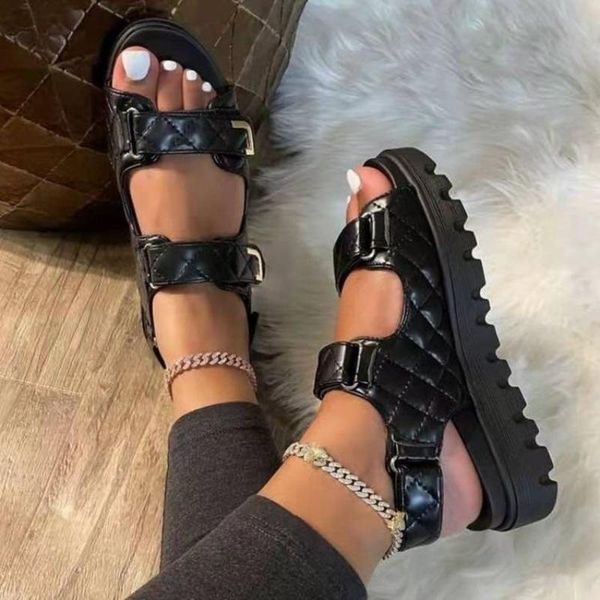 

sandals sandalias mujer 2021 female wedge heels shoes women summer comfortable slip-on flat platform, Black