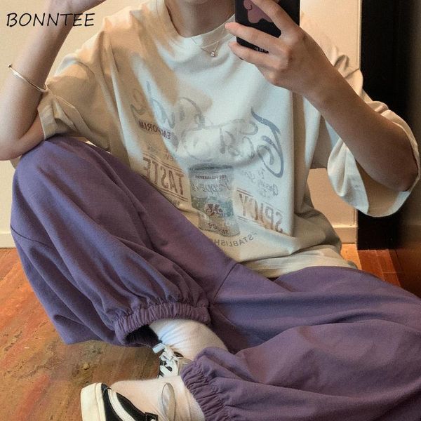 

women's pants & capris women summer spring harajuku oversized high waist casual teens trousers purple workout ins all-match femme pant, Black;white