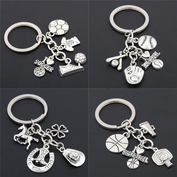 

I Love Football/Basketball/Baseball With Soccer Shoes Keychains For Car Purse Bag Cowboy Gift Clover Charms Keyrings