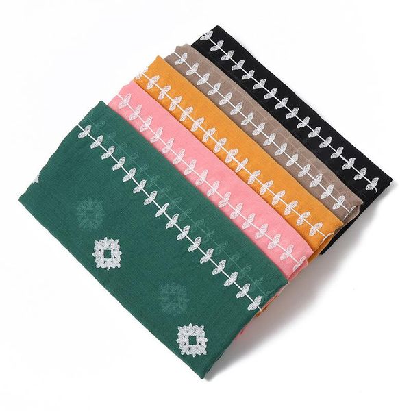 

scarves 2021 cotton hijab women muslim crinkle head scarf embroidered flowers shawls pashmina wrap headband, Blue;gray