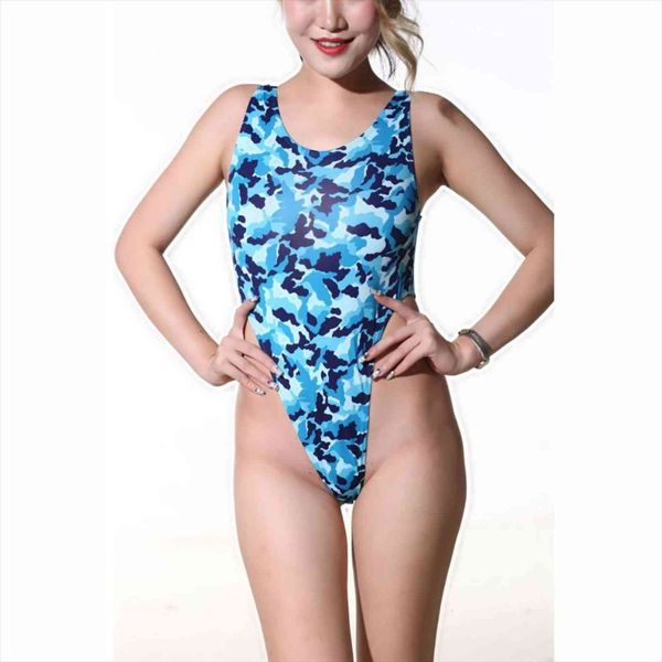 

camo blue lycra spandex swimwear womens romper wetlook high cut one piece bodysuit suit pole dance catsuit bikini thong, Black;white