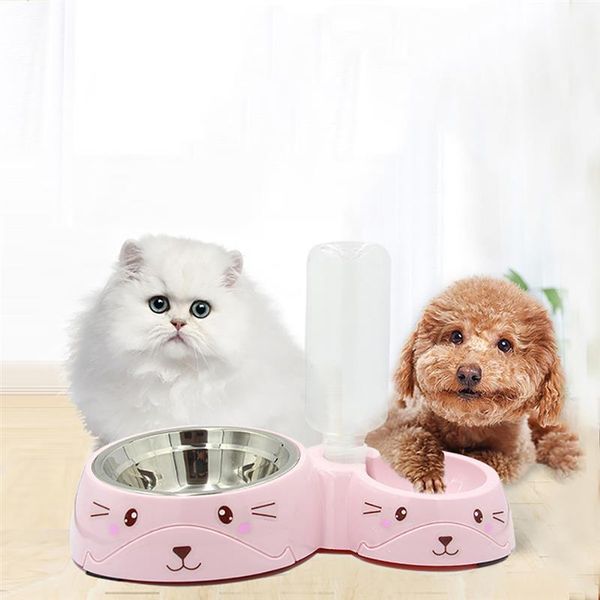 

pet bowl cartoon anti-slip dog cat feeding with water bottle bowls & feeders