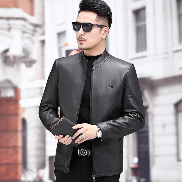 

sheep leather haining jacket collar brief paragraph cultivate morality is contracted coat factory direct sale men's & faux, Black