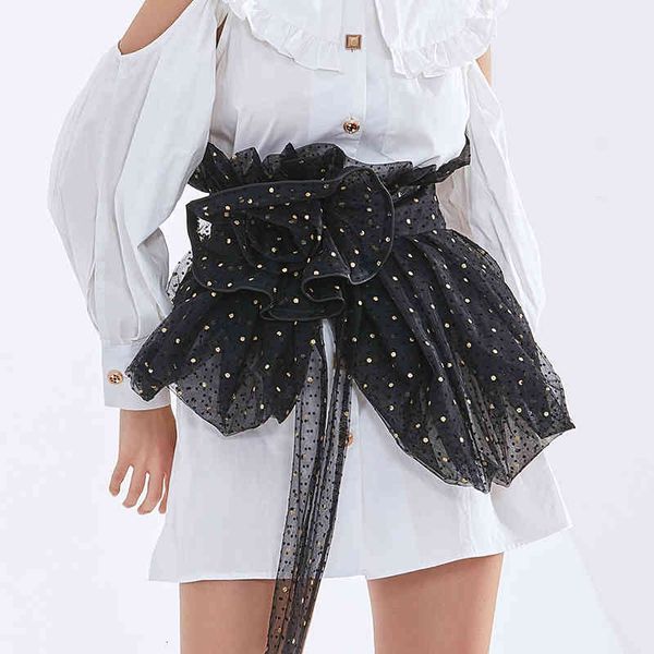 

blouses black patchwork sequin belt female high waist elegant mesh dot ruched belts for women fashion 2021 tide accessories, White
