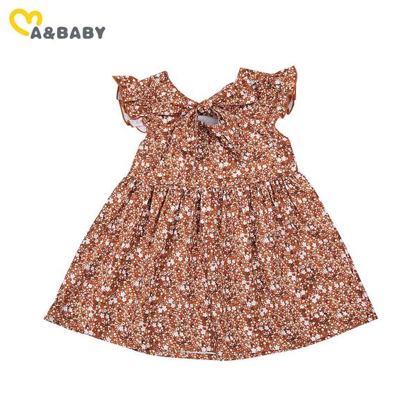 

6m-3y summer vintage toddler infant baby kid girls dress flower bow ruffles sleeveless dresses holiday travel costumes 210515, Red;yellow
