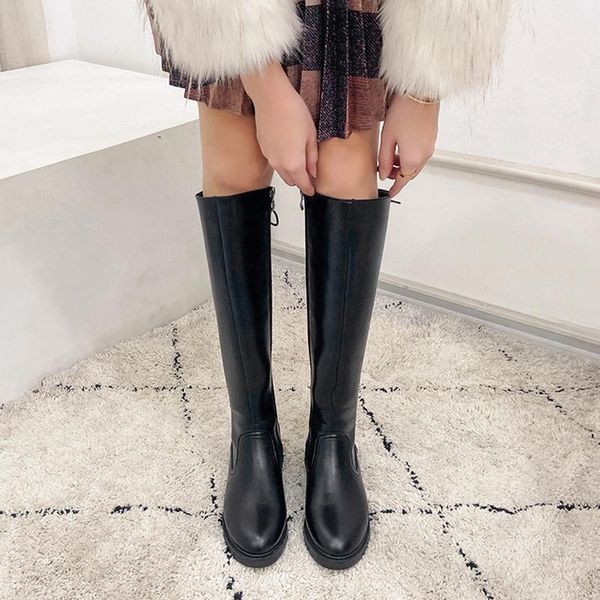 

boots spring and autumn all-match fashion leather high, Black