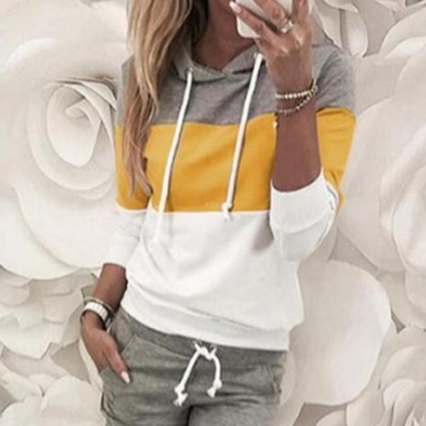 

women's hoodies & sweatshirts female fashion 2021 autumn winter trendy warm color block stitching long-sleeved casual all-match, Black