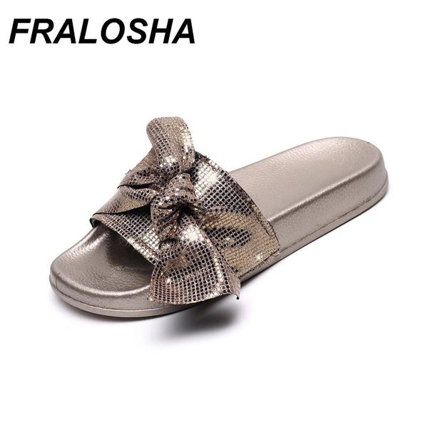 

slippers fralosha 2021 summer sequins bow women beach shoes bohemian cute flat ladies sandals, Black