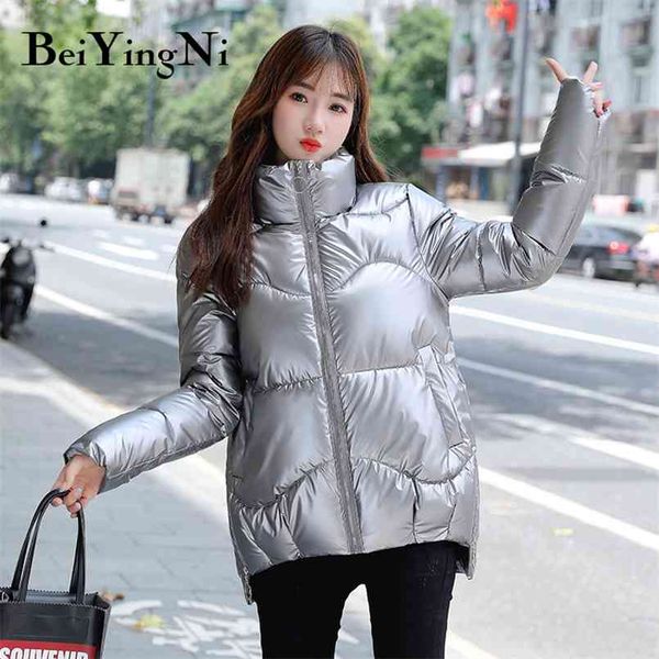

women's jacket down padded coats fashion winter casual loose warm thick golssy waterproof parka outwear jackets 210506, Black