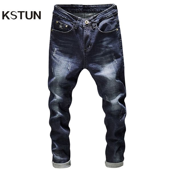

slim fit jeans men pants stretch dark blue spring and autumn denim pants casual full length trousers male jeans homme quality 210320