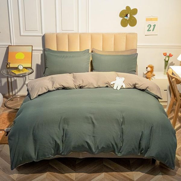 

bedding sets brushed set solid stitching color home bed sheet modern simplicity bedclothes single double king size soft duvet cover