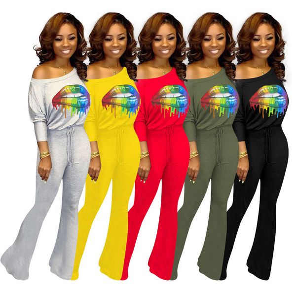 

2021 2019 new bat sleeve trumpet lip jumpsuit, White