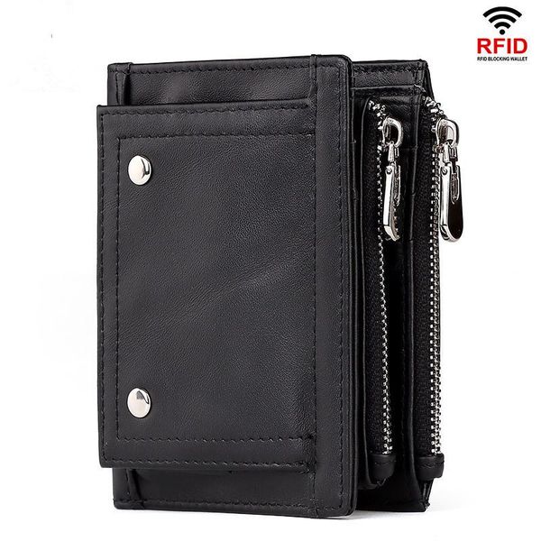 

wallets 100% genuine leather double zipper men wallet coin purse small mini card holder portfolio portomonee male walet pocket, Red;black