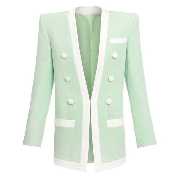 

high street runway est designer jacket women's double breasted color block blazer 210526, White;black
