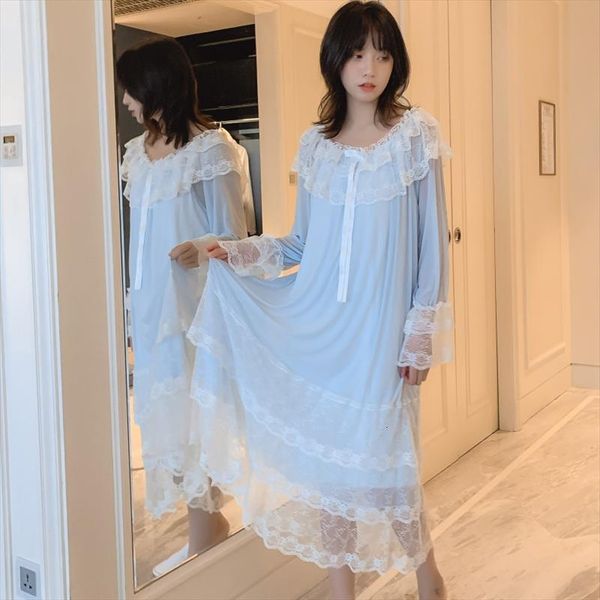 

sweet nighty spring summer women sleepwear loose lace long sleepshirt palace style ladies princess nightdress casual homewear pijama, Black;red