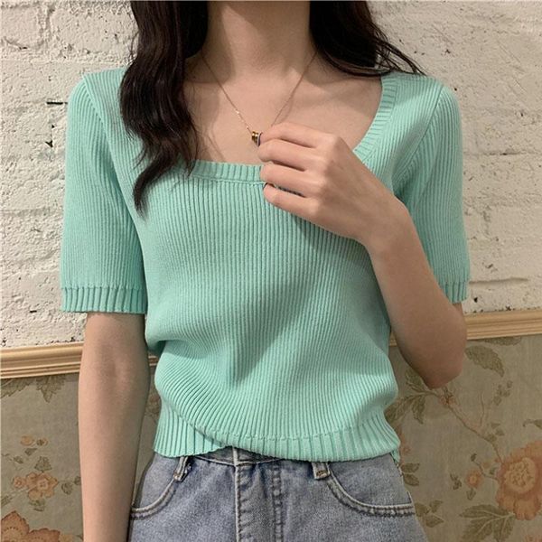 

women's t-shirt design sense niche girl short women solid ice silk knit sweater thin short-sleeved womens blouses and, White