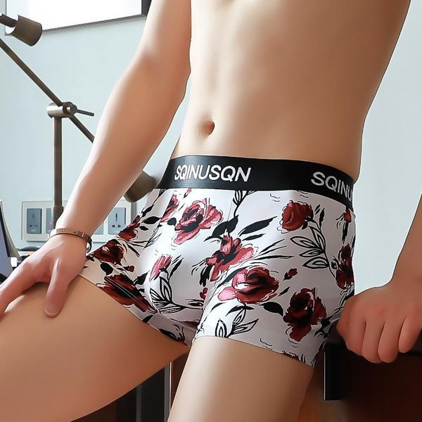 

underpants ice silk men's comfortable panties cartoon print mid-waist personality spring/summer thin flat pants, Black;white