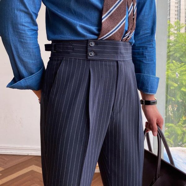 

men's suits & blazers office trousers men business casual pant british fashion stripe for man social club outfits pantalones hombre 202, White;black