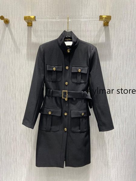 

women's trench coats autumn and winter 21 fashion waistband design pocket long sleeve dress temperament slim coat skirt, Tan;black