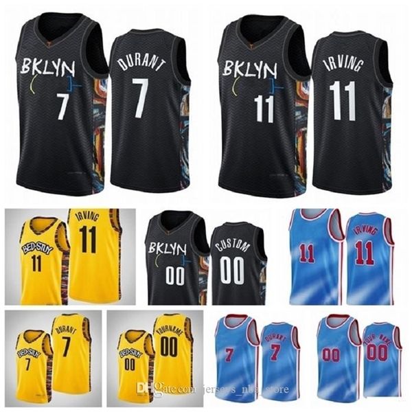 

7 Kyrie 11 Kevin 72 Irving Biggie Durant Net Basketabll Jersey Mens 2021 NCAA Jerseys Black Grey Blue White, Color5